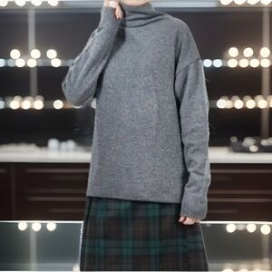 James Perse Wool Sweater Womens Sz 3/L  Pullover Mock Neck Long‎ Sleeve Gray